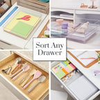 STORi SimpleSort 2-Piece Stackable Clear Drawer Organizer Set | 12" x 9" x 2" Rectangle Trays | Wide Makeup Vanity Storage Bins and Office Desk Drawer Dividers | Made in USA - size: 12x9x2"