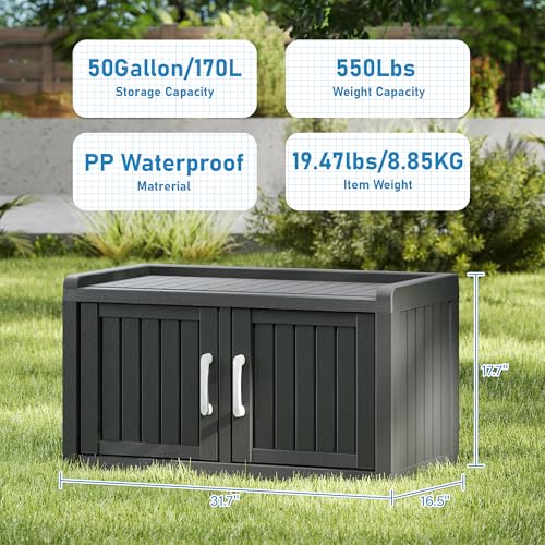 KAMABOKO Outdoor Shoe Storage Cabinet, Waterproof UV-Resistant Entryway Storage Bench Indoor Outdoor with 2 Barn Doors, Adjustable Shelves for Entryway, Bedroom, Hallway,Living Room(Black) - color: Black, size: Double Door