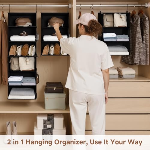 StorageWorks Hanging Closet Organizer 6-Shelf, Jumbo Separable Two 3 Shelf Closet Storage Organizer with Side Pockets, Portable Hanging Shelves for Wardrobe, RVs, 13" D x 15" W x 48 ¼"H, Black - color: Black, size: 13"D x 15"W x 48 ¼"H
