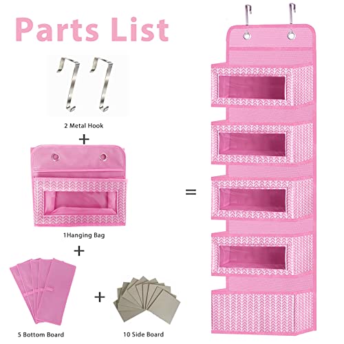 VERONLY Over The Door Hanging Organizer with 5 Large Pockets - Wall Mount Pantry Storage with 2 Big Metal Hooks for Baby Girl’s Diapers Closet, Bathroom, Nursery, Bedroom, Dorm, Baby, Kids Toys (Pink) - color: Branch Pattern Pink
