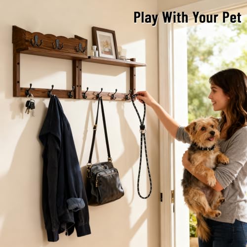 28" Coat Rack Wall Mount with Shelf, Entryway Key Holder Wall Mount Wood Wall Coat Hooks with 7 Hooks 3 Key Hanger, Wall Mounted Coat Rack Mail Holder for Living Room, Bedroom - color: Brown, size: 28 inch