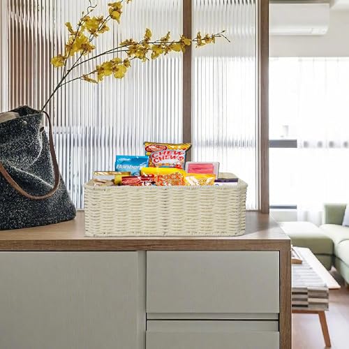 Drawer basket Handwoven Paper Rope Rectangular Shallow Basket Storage-15.35X12.01X4.72 Inches (Off-white) - color: Off-white