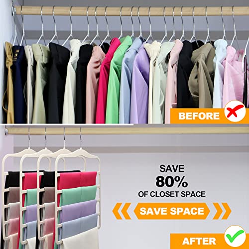 Closet Organizers and Storage,3 Pack Velvet Pants-Hangers-Space-Saving,Non Silp 5 Tier Scarf Jeans Closet Organizer,Dorm Room Essentials for College Students Girls Boys Guys,Organization and Storage - color: Ivory White