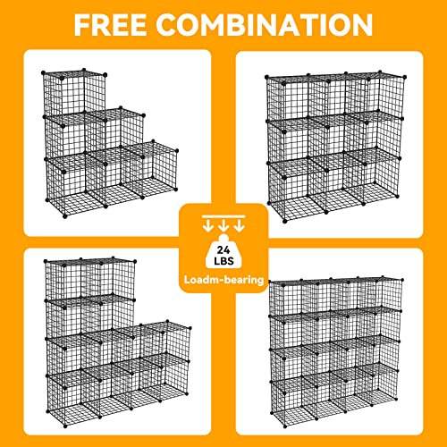 HUBSON Wire Cube Storage Organizer, Book/Toy/Craft/Potted Plants and petCloset Organizers and Storage Shelves, 6-Cube Freely Combinable Metal Grids Storage Shelf,Black Iron - color: Black Iron, size: 6 Cubes