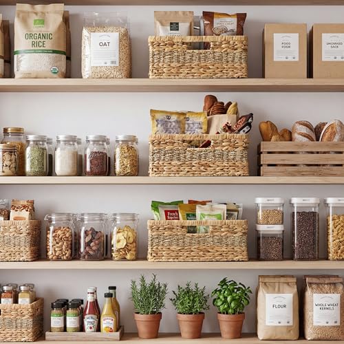 StorageWorks Large Rectangular Wicker Basket, Water Hyacinth and Seagrass Storage Basket with Built-in Handles, 1 Pack - color: Natural (Water Hyacinth with Seagrass), size: 15"L x 11"W x 6 ¾"H