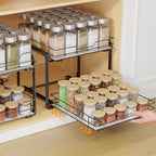 Spice Rack Organizer for Cabinet, 2 Tier Pull Out Spice Rack – Heavy Duty Metal Spice Organization for Cabinet, 50-Jar Capacity, Height Adjustable Cabinet Organizer (11.5W" X 10.5"D X 9"H, Black) - size: 11.5W" X 10.5"D X 9"H - 2 Tier