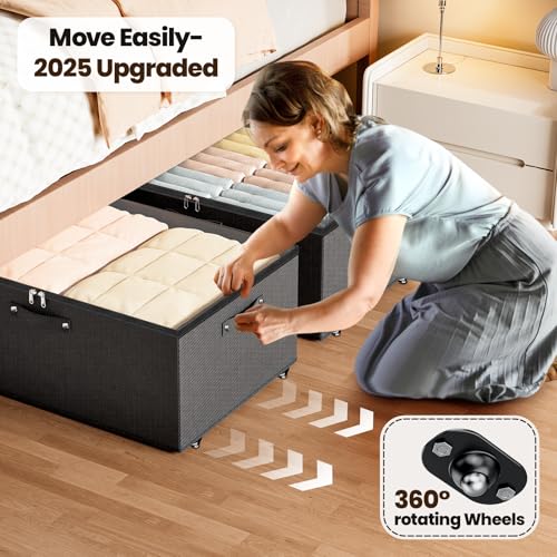 Dayacoco Under Bed Storage With Wheels,10 Inches Under Bed Storage Containers,65L Large Capacity,No Assembly Required Rolling Under Bed Storage for Clothes,Blankets,Shoes,Black - size: 10.1 inch height-black