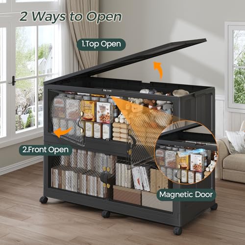 240GAL Plastic Storage Bins with Lid, 960QT Extra Large Stackable Closet Organizers and Storage, Collapsible Storage Boxes with Wheels, Folding Cabinet for Home Kitchen Office, 3Pack Black - color: 80Gal-Black, style: 3Pack