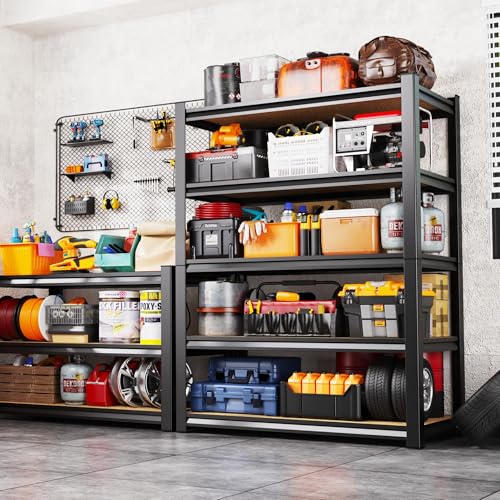 AOARGG 78"H-45.6"W Garage Shelving Heavy Duty Storage Shelves, Metal Adjustable Shelving Unit, Utility Garage Organizer Shelf for Basement, Pantry, Kitchen, Warehouse, 45.6"W x 19.7"D x 78"H - size: 5-Wood-19.7"Dx45.6"Wx78"H