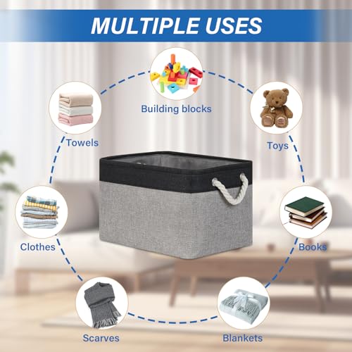 Temary Fabric Storage Baskets 4Pack Storage Bins Decorative Basket for Gift, Clothes Bin with Rope Handle, Rectangle Baskets for Storage, Blankets(Black&Gray,15x11x9.5 inch) - color: black&grey, size: 15"L x 11"W x 9.5"H