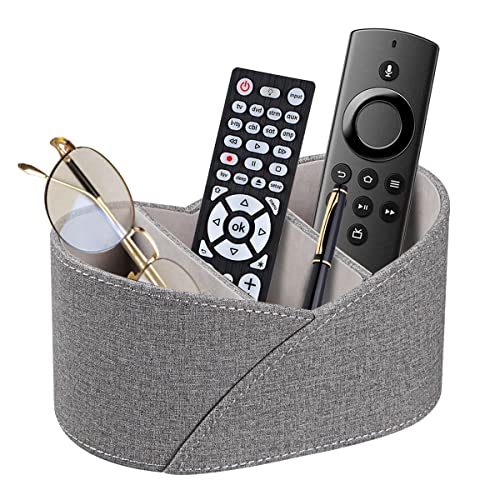 PU Leather Remote Control Holder with 3 Compartments, Modern Design Desk Accessories Workspace Organizer for Office/School/Home, Modern Nightstand Caddy Organizer for Makeup/Vanity/Stationery,Grey - color: Grey