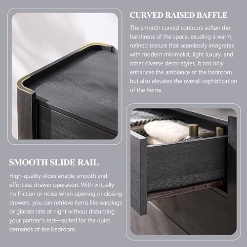IFGET Modern 5 Drawer Dresser for Bedroom, Wooden Chest of Drawers with Curved Profile Design, 39.6" Tall Wood Dresser with Golden Metal Handle for Bedroom, Living Room, Hallway, Dark Grey - color: Dark Grey