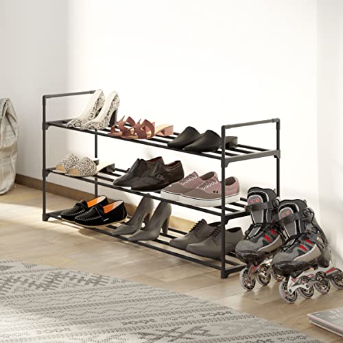 Home-Complete Shoe Rack - 3-Tier Shoe Organizer for Closet, Bathroom, Entryway - Shelf Holds 15 Pairs Sneakers, Heels, Boots (Black) - color: Black, size: 3-Tier
