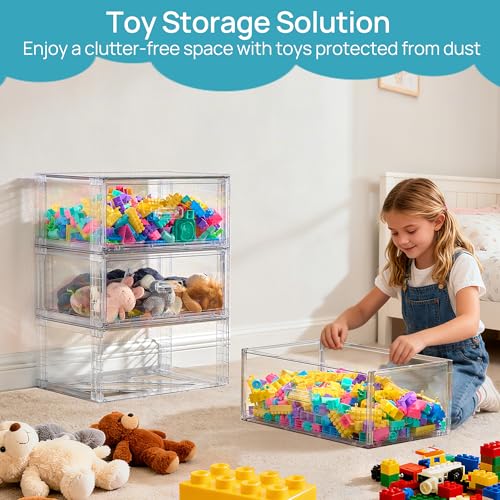 Vtopmart 4 Pack Large Clear Stackable Storage Drawers 27QT, Easily Assemble Plastic Closet Storage Bins, Dust-Proof UnderBed Organizer for Clothing, Sweater Organization - style: 4pk Large