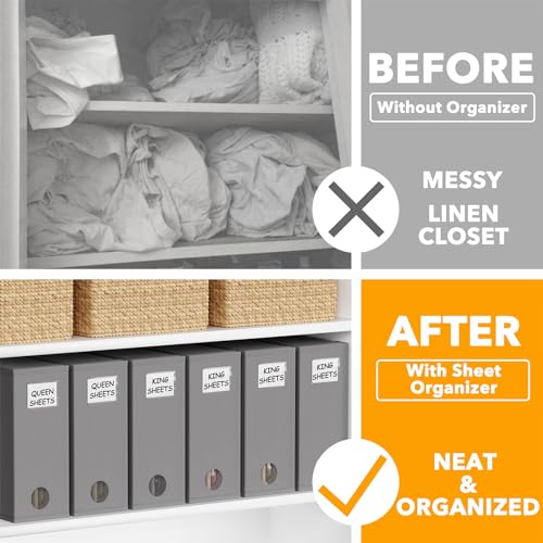 SpaceAid 6 Pack Bed Sheet Organizers and Storage, Foldable Sheet Organizer for Linen Closet, Sheets Set Folder Keeper with Window XL (Queen & King Size) Bedding Container (Gray, 6 Pack) - color: Gray, size: 6 Pack