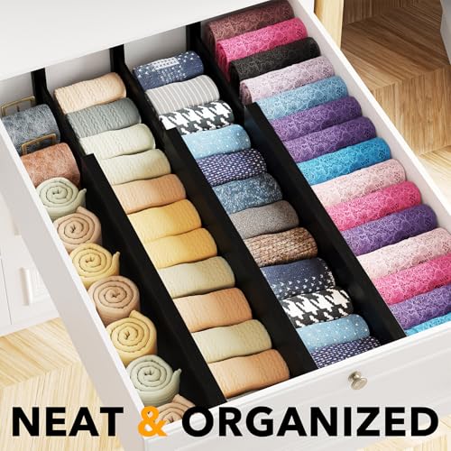 SpaceAid Bamboo Dresser Drawer Dividers 6 Pack, 4.65“ High Adjustable 17“-22” Drawer Organizers, Expandable Organization for Clothing, Clothes, Dressers, Black - color: BLACK, size: 4.65''H, 17''-22''L