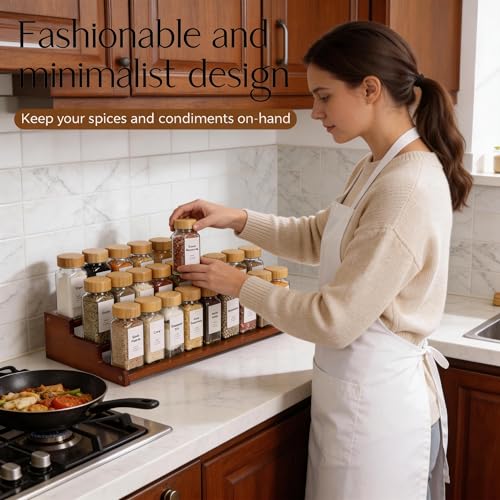 Bamboo Spice Rack，3-Tier Spice Rack Organizer for Cabinet or Pantry (Walnut, L) - color: Walnut, size: L