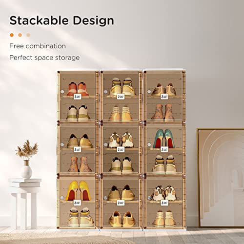 ANTBOX Shoe Organizer Storage Box, Portable Folding Shoe Rack for Closet with Magnetic Clear Door,Large Sneaker Cabinet Bins Sturdy Easy Assembly 6 Layers-6 Grids - size: 6 Layers-6 Grids