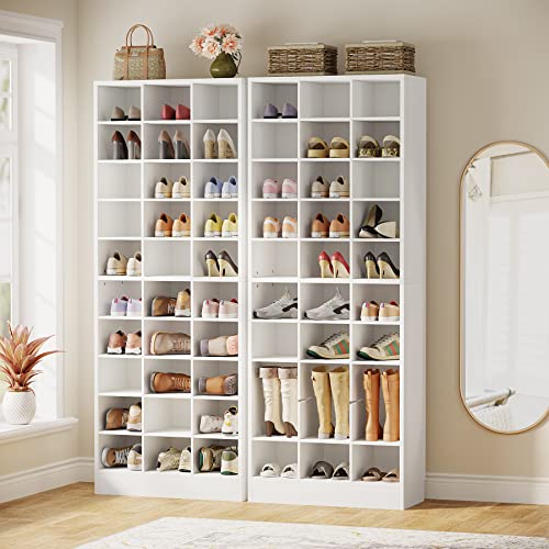 Tribesigns 10-Tier Shoe Storage Cabinet, White Wooden Shoe Rack with 30 Cubbies, Freestanding Tall Entryway Shoe Organizer for Closet, Entryway, Living Room - color: White