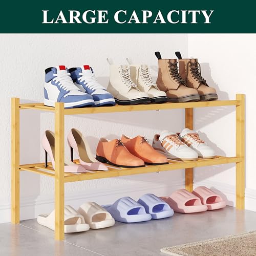 Smiry Bamboo Shoe Rack for Closet, 2 Tier Wooden Stackable Shoe Organizer, Free Standing Shoes Storage Shelf for Entryway, Front Door Entrance, Natural - color: Natural, size: 2 Tier - Medium