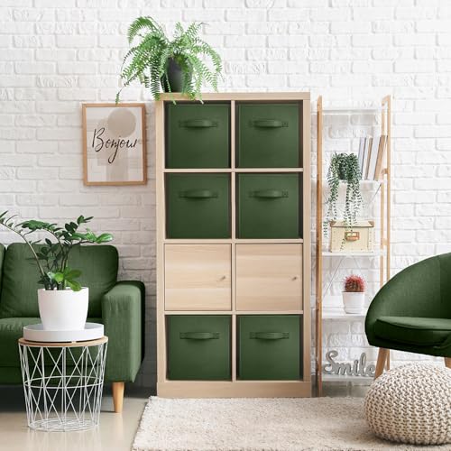 Sorbus 13 Inch Storage Bins - Sturdy Collapsible Fabric Storage Cubes with Handle - 6 Foldable Baskets for Organizing Clothes, Toys, Books - Storage Baskets for Shelves, Kids Room, Closets - color: Dark Green, size: 13 Inch