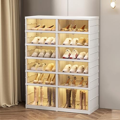 SYNCVIBE Shoe Rack Organizer for Closet Entryway Foldable Sneaker Storage Shoe, Collapsible Shoe Cabinet, Stackable Shoe Storage Cabinet with Lids for Living Room (6 Tiers 24 Pairs) - size: 6 Tiers -24 Pairs