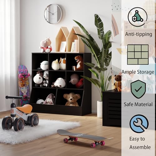 DINZI LVJ Toy Storage Organizer, Kids Bookshelf, Wood Toy Storage Cabinet, 3-Tier 8 Cubby Children Bookcase, 39.4" L Toddler Book Shelf for Playroom, Living Room, Nursery, Hallway, School, Espresso - color: Espresso, size: 3-Tier 39.4"