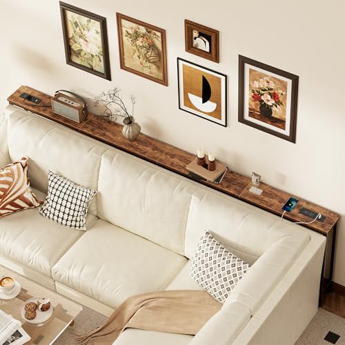 SUPERJARE 106.3 Inch Sofa Table with Power Outlets and USB-C Ports, 5.9 Inch Narrow Console Tables, Entryway Hallway Couch Tables with Storage, Behind Sofa, Small Spaces, Living Room, Rustic Brown - color: Rustic Brown, size: 5.9''D x 106.3''W x 29.7''H