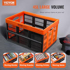 VEVOR Plastic Collapsible Storage Basket, 45L 3 Packs, Folding Stackable Storage Containers/Bins with Handles, Large Heavy Duty Containers for Clothes, Toys, Books, Snack, Shoes and Grocery Organizing - size: 45L-Orange&Black