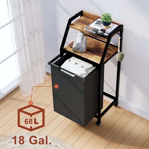 Timberer Laundry Hamper, Laundry Sorter, Rolling Laundry Basket with Wheels, 2 Shelves, 18 Gal(68L), Pull-Out and Removable Oxford Fabric Bags, for Laundry Room, Black and Rustic Brown - color: Black + Rustic Brown, size: 1 Bags (16.9"L x 11.8"W x 41.7"H)