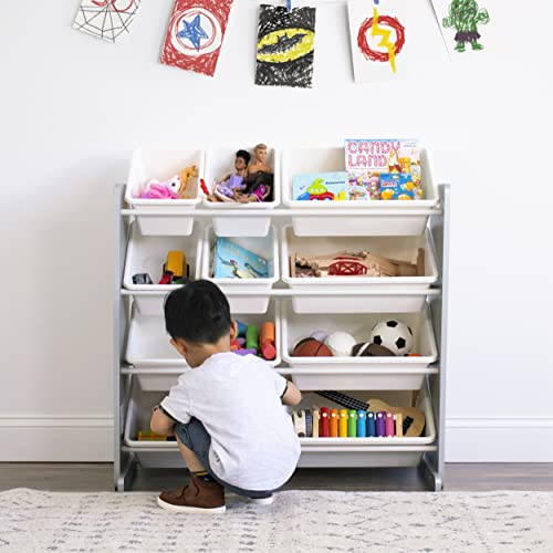 Humble Crew Toy Storage Organizer with 12 Removable Storage Bins for Kids Playroom, 4-Tier Toddler Toy Organization, Grey/White - color: Grey/White