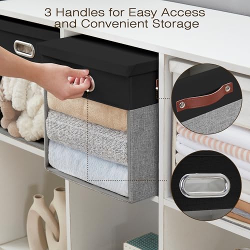 Ultra Thick Fabric Storage Cubes with Lids & Windows, 11-Inch Foldable Closet Storage Bins with 3 Handles, Home Decorative Boxes for Bedroom, Living Room, Dorm, Office (Black & Gray) - color: Black&Gray, size: 11"L x 11"W x 11"H