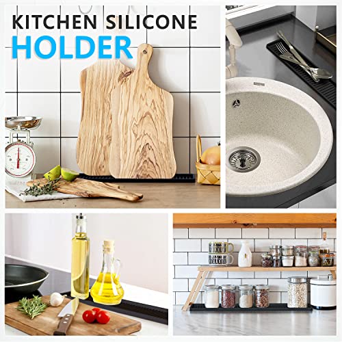 ZAPPOWARE Silicone Kitchen Sink Caddy Sponge Holder 17.7"x 4.33", Black - Bathroom Vanity Tray Organizer, Kitchen Soap Tray for Dish Scrubber, Soap Dispenser and Sponge - color: Black, size: 18" x 4.3" x 0.4"