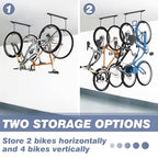WALMANN Ceiling Mounted Bike Rack for Garage, Space-Saving Ceiling Bike Storage for 4 Bikes(Horizontally)/8 Bikes(Vertically), Adjustable Bike Hooks for Road Mountain Bikes - style: Ceiling rack for 4 bikes