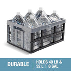 CleverMade Collapsible Utility Crate, Stone, 1PK - 32L (8 Gal) Collapsible Storage Bins, Holds 40lbs Per Bin - Plastic Stackable Grated Wall Utility Containers, CleverCrates Baskets