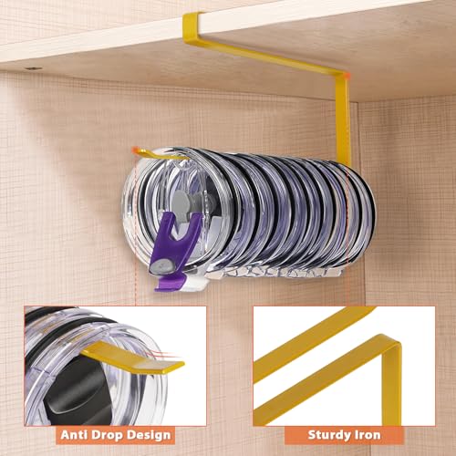 Tumbler Lid Organizer, Horizontal Tumbler Lid Storage Hook Up to 10 Lids, Space Saving Cup Lid Holders Under Cabinet Tumbler Lid Hook for Kitchen Organizer and Storage, Paper Towel Rack Hanger (Gold) - color: Gold, size: 1 Pack