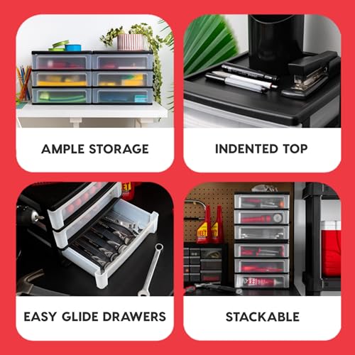 IRIS USA Plastic Stacking Desk Top 3-Drawer Storage Organizer, 1-Pack, for Makeup Vanity Nail Polish Bathroom Stationery Art Craft Supplies Kitchen Office Garage and Small Organization, Medium, Black - color: Black, style: Medium - 1 Pack