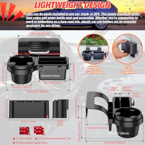 Extra Hanging Car Door Window Drink Coffee Cup Holder with Storage Organizer Tray | Coin Holder Change Organizer Fits Most Vehicles, Trucks Interior Car Gadgets Accessories - style: Car Door Cup Holder & Coin Organizer