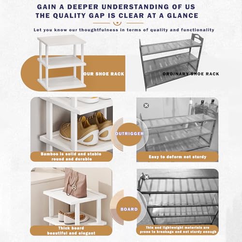 SAN HE Bamboo Shoe Rack 5Tier- Vertical White Shoe Rack for Small Spaces, Tall Narrow Shoe Rack Organizer for Closet Entryway Corner Garage and Bedroom,Skinny Shoe Shelf with Free Stackable DIY - color: White, size: 5-tier