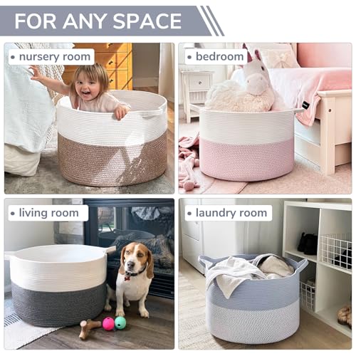 INDRESSME Large Rope Baskets - Organizing Storage, 21.7 x 13.8 Inch, Living Room, Kids, Decorative Nursery, Laundry, Towel, Gift Basket, Blue - color: Blue & White, size: 21.7"D x 13.8"H