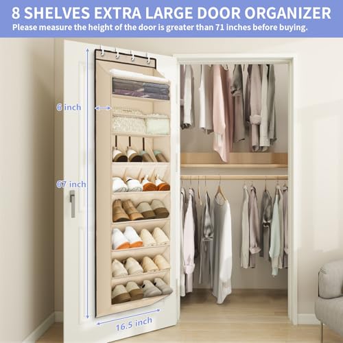 FENTEC 1 Pack Over The Door Shoe Organizer, 68" Exlarge Deep Pockets Hanging Shoe Organizers, 8-Tier Shoe Rack for Closet, Shoe Holder for Boots,Over Door Organizer in Home, RV, Dorm, Beige - color: BEIGE-(25+ Pairs), size: 1 Pack