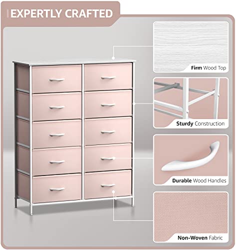 Sorbus Kids Dresser with 10 Drawers - Storage Unit Organizer Chest for Clothes - Bedroom, Kids Room, Nursery, & Closet (Pink, 34 x 12 x 47-10 Drawer) - color: Pink, size: 10 Drawer