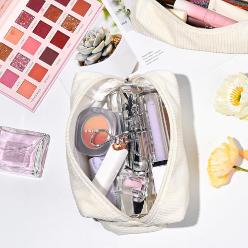SOIDRAM 12 Pieces Makeup Bag Corduroy Cosmetic Bag Beige Makeup Pouch Travel Toiletry Bag Organizer Cute Makeup Brushes Storage Bag for Women - color: Corduroy Beige, size: 12 Pack