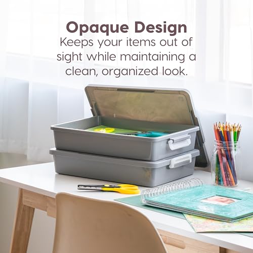 IRIS USA 6 Qt. Plastic Craft Storage Container Bins with Lids, 2 Pack, Small Art & Office Supply Organizer Tote, Sensory Bins & Boxes for Home & University, Stackable, Secure Latch Buckles, Gray - size: 6 Qt. - 2 Pack