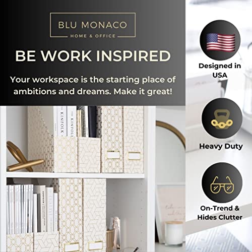 BLU MONACO | Cardboard Magazine File Holder Set of 4 | Vertical Magazine File Holder for Desk and Shelves | Cream Gold Foldable Magazine Holders with Label Slots - color: Cream Gold Woven