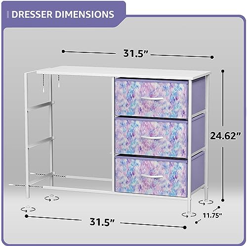 Sorbus Kids Dresser with 6 Drawers - Storage Chest Organizer Unit with Steel Frame, Wood Top & Handles, Tie-dye Fabric Bins for Clothes - Wide Furniture for Bedroom Hallway Kids Room Nursery & Closet - color: Purple Tie Dye, style: 6-Drawer