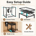 iSPECLE Under Kitchen Sink Organizer - 2 Tier Pull Out Under Sink Storage for Centered Garbage Disposal, Reach Back Items Easily Adjustable Shelf Height Heavy Duty H-Frame for Bathroom Sink Bases