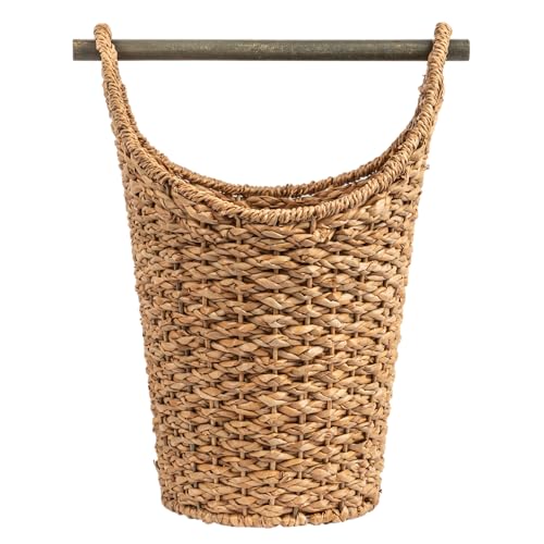 Creative Co-Op Bankuan Braided Oval Toilet Paper Basket with Wood Bar - color: Natural