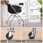 ELYKEN Laundry Cart with Wheels, 33”H Easy Rolling Laundry Hamper with Removable Liner Bag, Sturdy Metal Frame Clothes Basket with 4 Casters and 2 Brakes - color: Black, size: 25.6"L x 22"W x 33"H