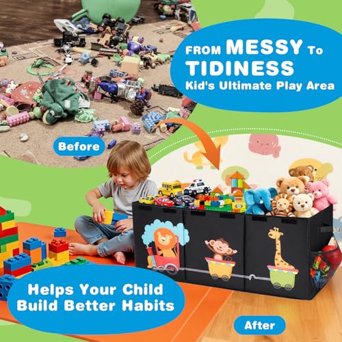 XL Toy Box - Toy Storage Bins with lids, Collapsible Toy Chest for Boys Girls, Kids Big Toy Organizer with Adjustable Dividers for Living Room Area, Playroom, Bedroom，38"x16"x14" - color: Black